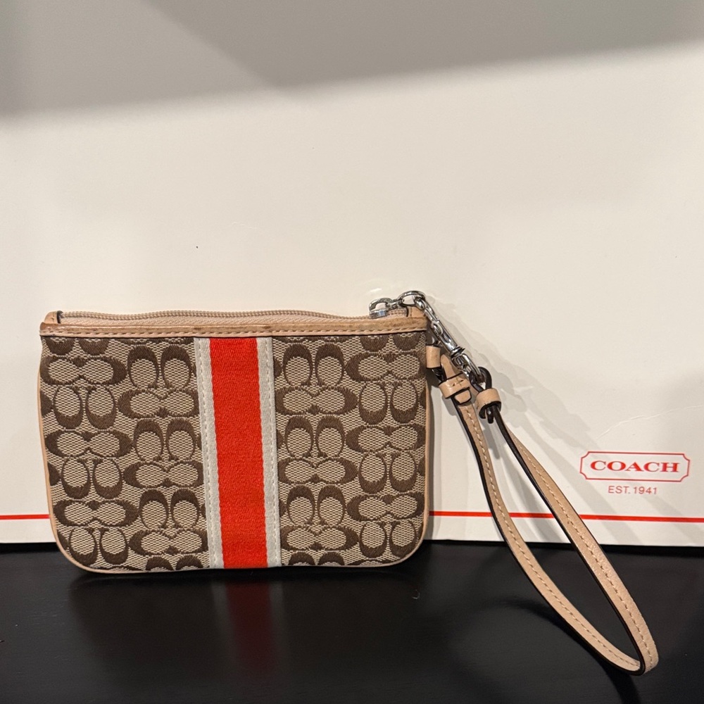 Coach Brown Signature Wristlet with Red Varsity Center Stripe - Picture 2 of 9
